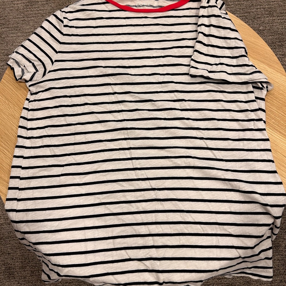 LOFT Women's Striped Tee with Red Collar